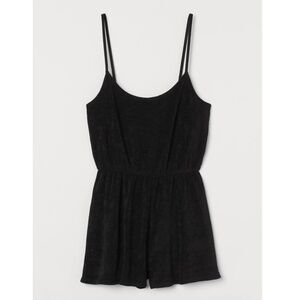 Black Terry Cloth Romper One-Piece Suit Size S